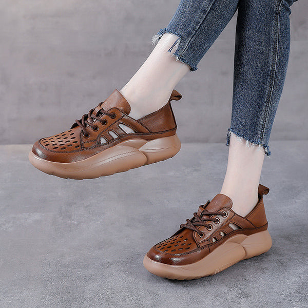 Leather Breathable Retro Muffin Shoes